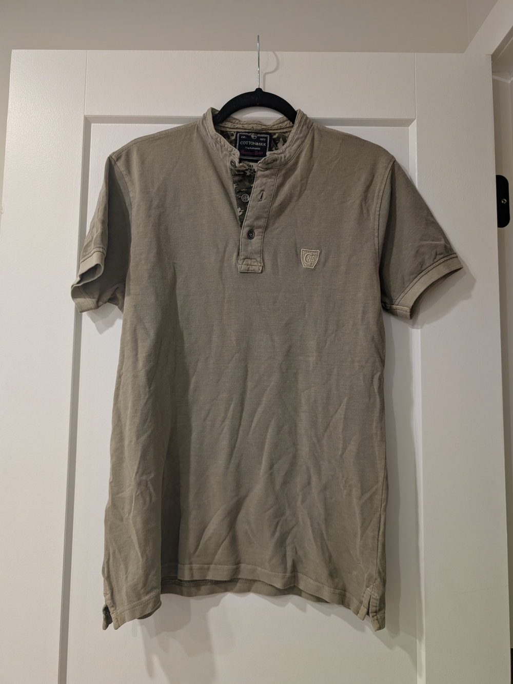 Cotton Rich Henley Polo in Light Olive by
